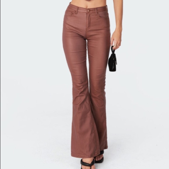 Edikted Pants - EDIKTED SET brown faux leather